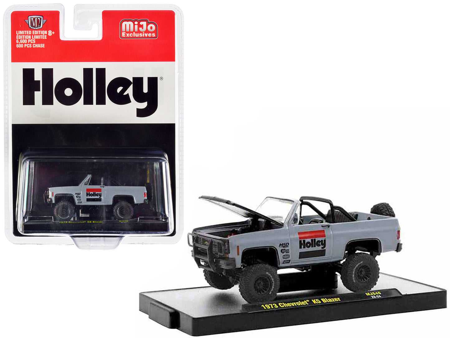 1973 Chevrolet K5 Blazer Open Top "Holley" Gray with Black Hood Limited Edition to 6600 pieces Worldwide 1/64 Diecast Model Car by M2 Machines-DiecastModeler.com