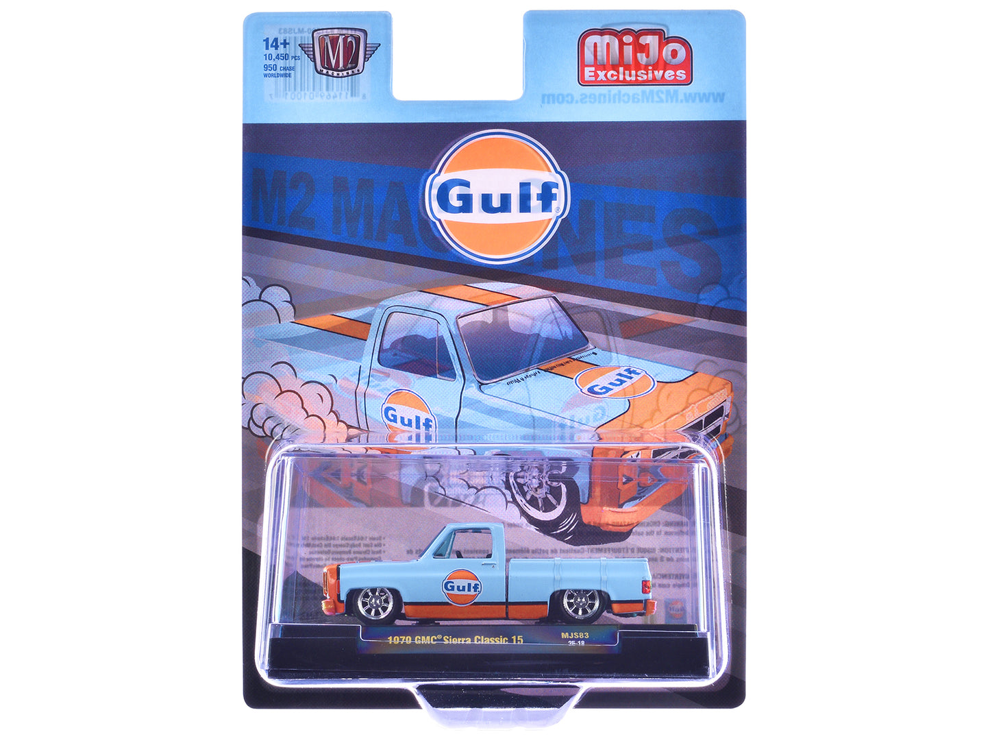 1979 GMC Sierra Classic 15 Pickup Truck "Gulf Oil" Light Blue with Orange Stripe Limited Edition to 10450 pieces Worldwide 1/64 Diecast Model Car by M2 Machines