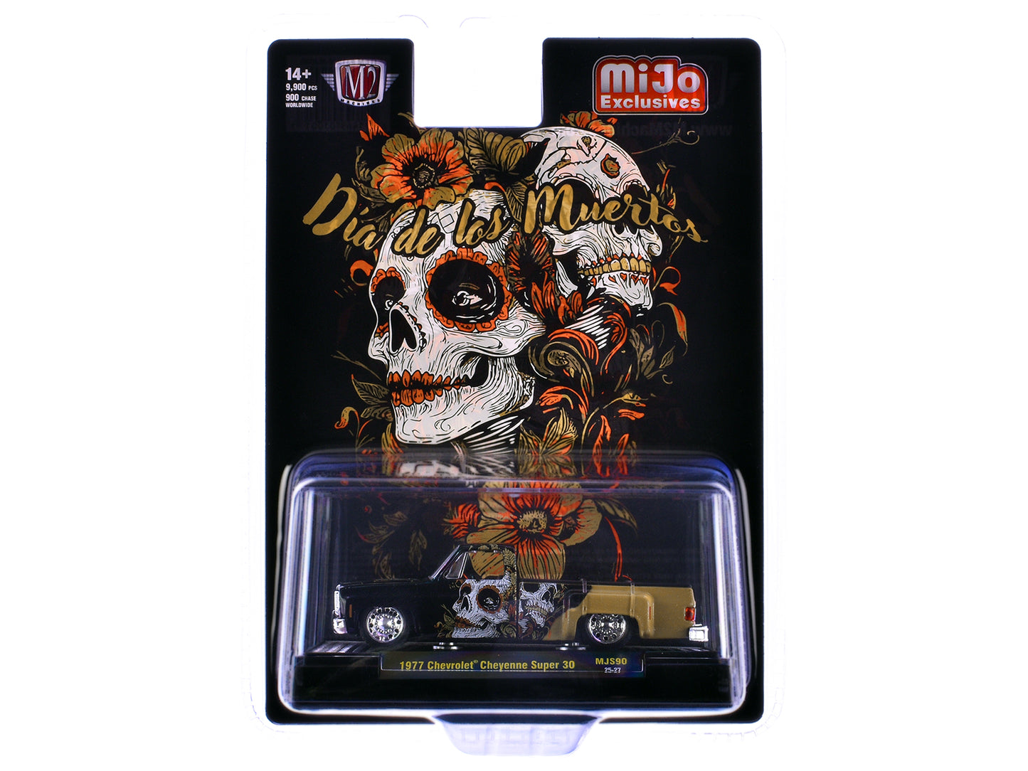 1977 Chevrolet Cheyenne Super 30 Pickup Truck "Dia De Los Muertos" Black with Graphics Limited Edition to 9900 pieces Worldwide 1/64 Diecast Model Car by M2 Machines