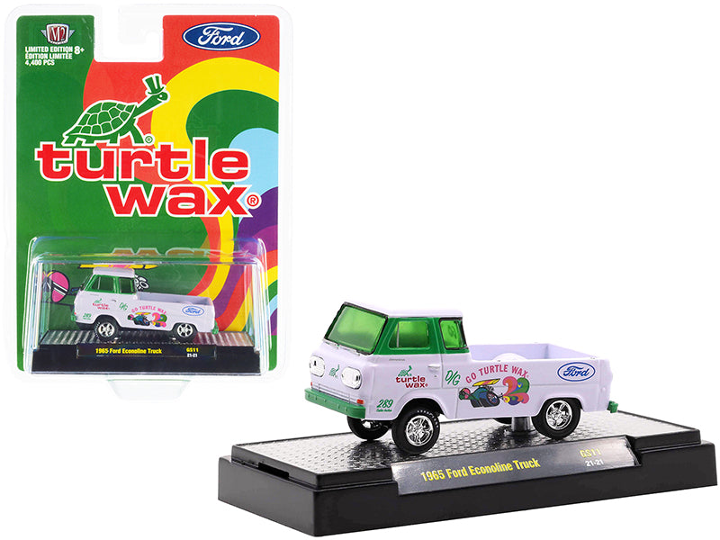 1965 Ford Econoline Pickup Truck "Turtle Wax" White and Green Limited Edition to 4400 pieces Worldwide 1/64 Diecast Model Car by M2 Machines-DiecastModeler.com