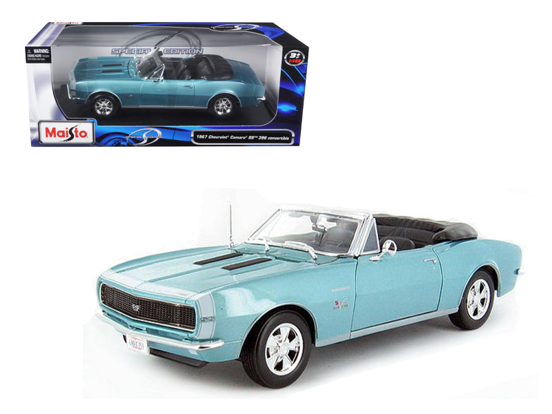 1967 Chevrolet Camaro SS 396 Convertible Turquoise 1/18 Diecast Model Car by Maisto-DiecastModeler.com