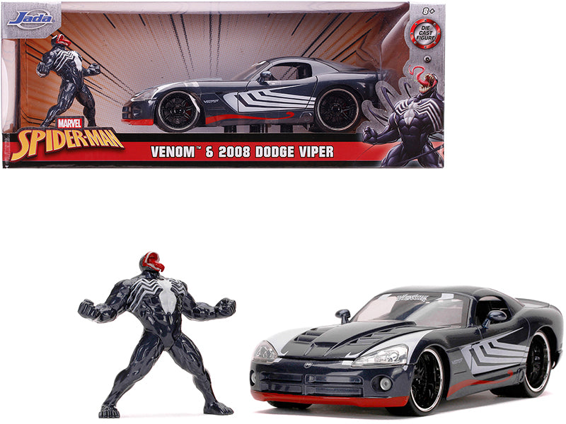 2008 Dodge Viper SRT10 Dark Gray with Venom Diecast Figurine "Spider-Man" "Marvel" Series 1/24 Diecast Model Car by Jada-DiecastModeler.com