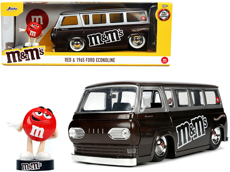 1965 Ford Econoline Bus Brown Metallic and Silver with Red M&M's Diecast Figurine "Hollywood Rides" Series 1/24 Diecast Model Car by Jada-DiecastModeler.com