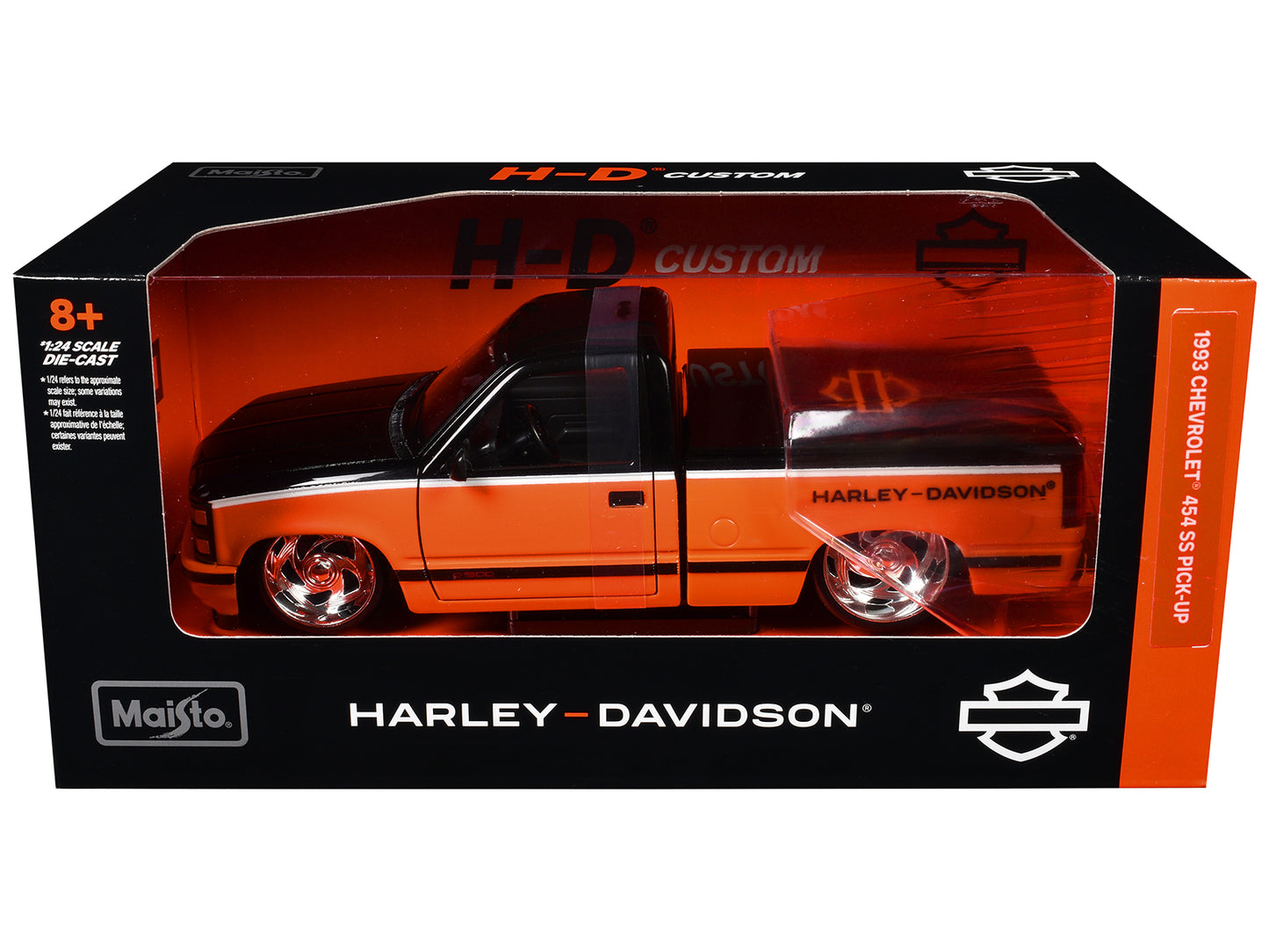 1993 Chevrolet 454 SS Pickup Truck "Harley Davidson" Black and Orange "H-D Custom" Series 1/24 Diecast Model Car by Maisto