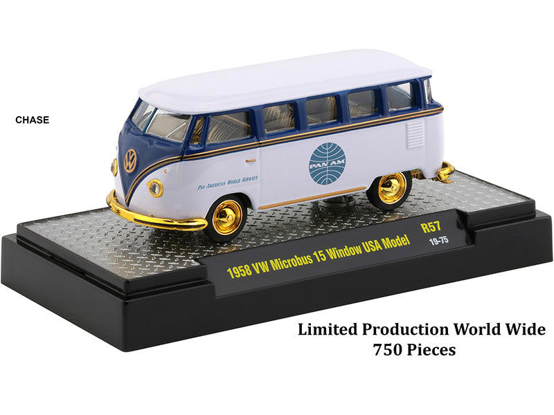 "Auto Trucks" Set of 6 pieces Release 57 "Pan American World Airways" (Pan Am) IN DISPLAY CASES 1/64 Diecast Model Cars by M2 Machines-DiecastModeler.com