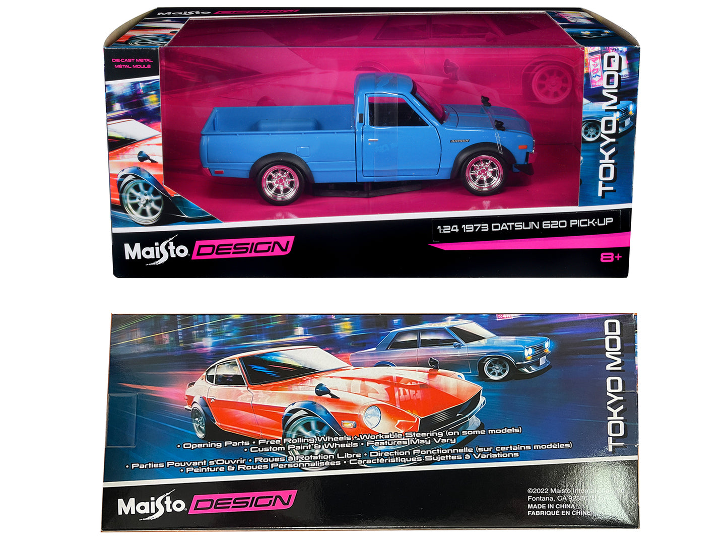 1973 Datsun 620 Pickup Truck Blue "Tokyo Mod" "Maisto Design" Series 1/24 Diecast Model Car by Maisto-DiecastModeler.com