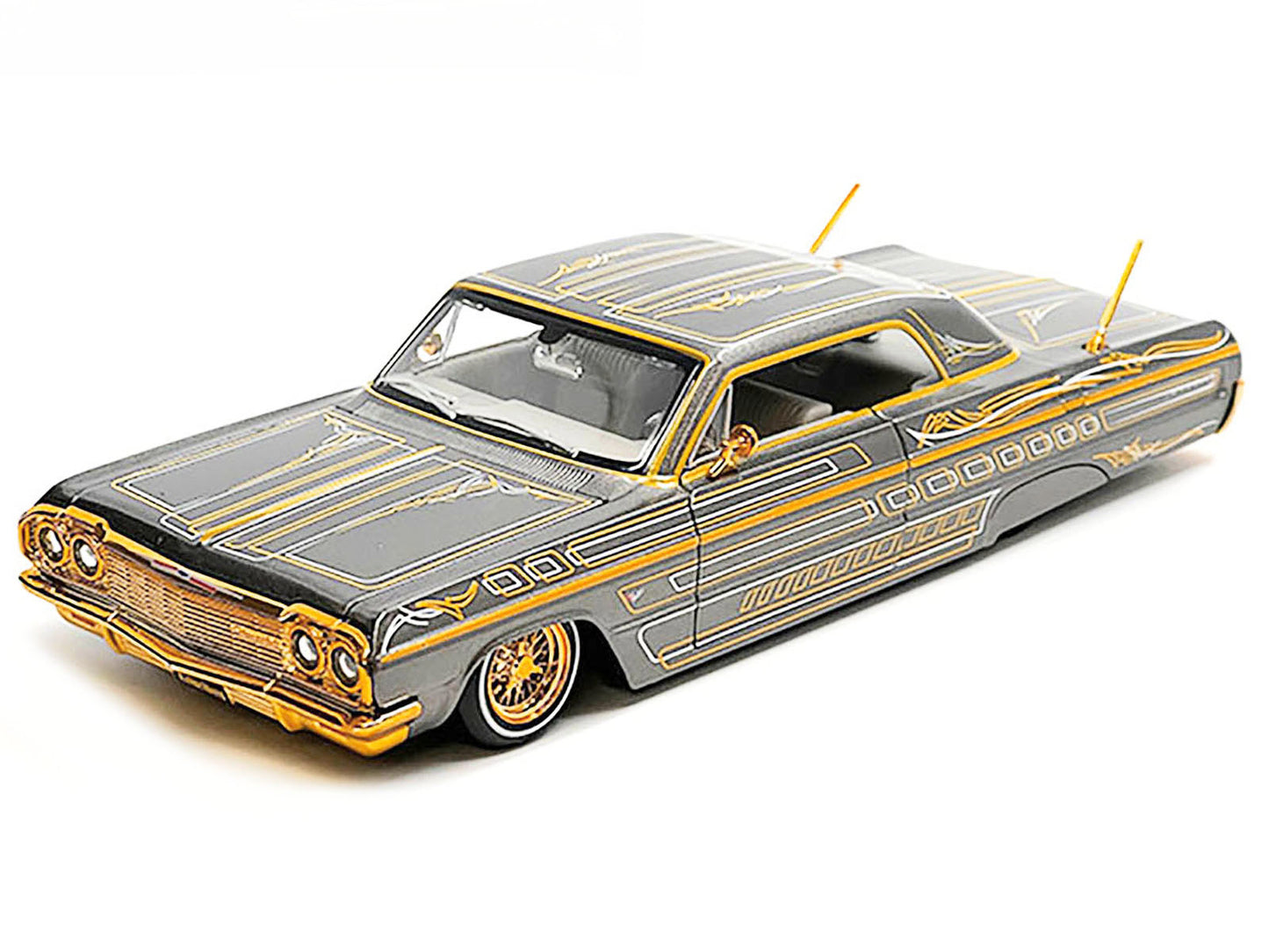 1964 Chevrolet Impala SS Lowrider Gray Metallic with Gold Graphics "Lowriders" "Maisto Design" Series 1/26 Diecast Model Car by Maisto