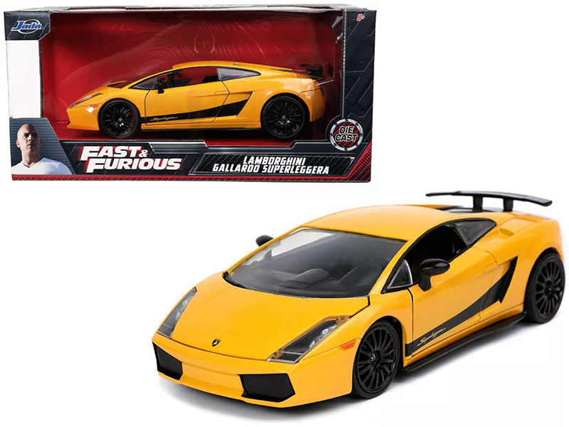 Lamborghini Gallardo Superleggera Yellow with Black Stripes "Fast & Furious" Movie 1/24 Diecast Model Car by Jada-DiecastModeler.com