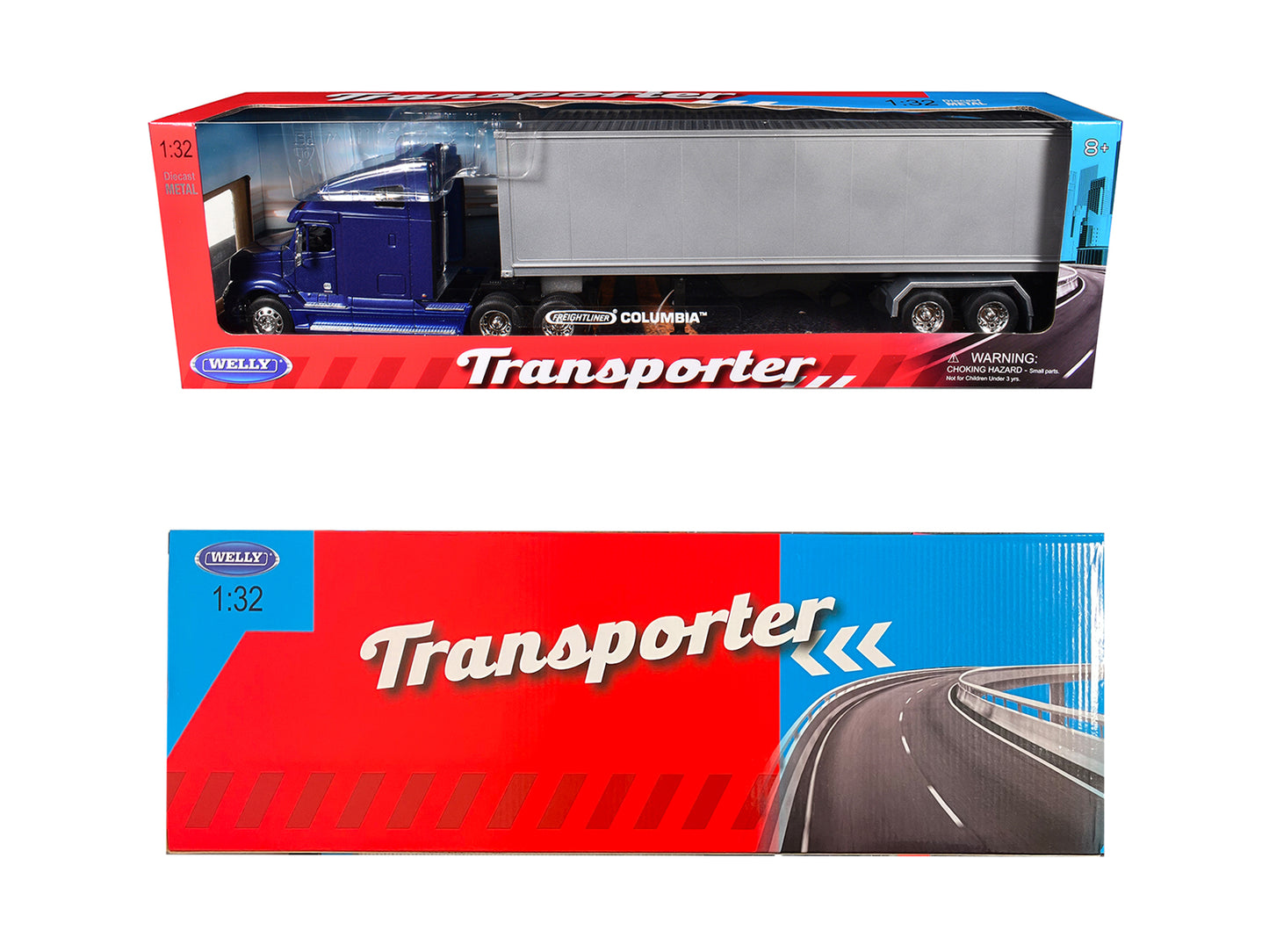 Freightliner Columbia Truck Blue with Gray Container 1/32 Diecast Model by Welly