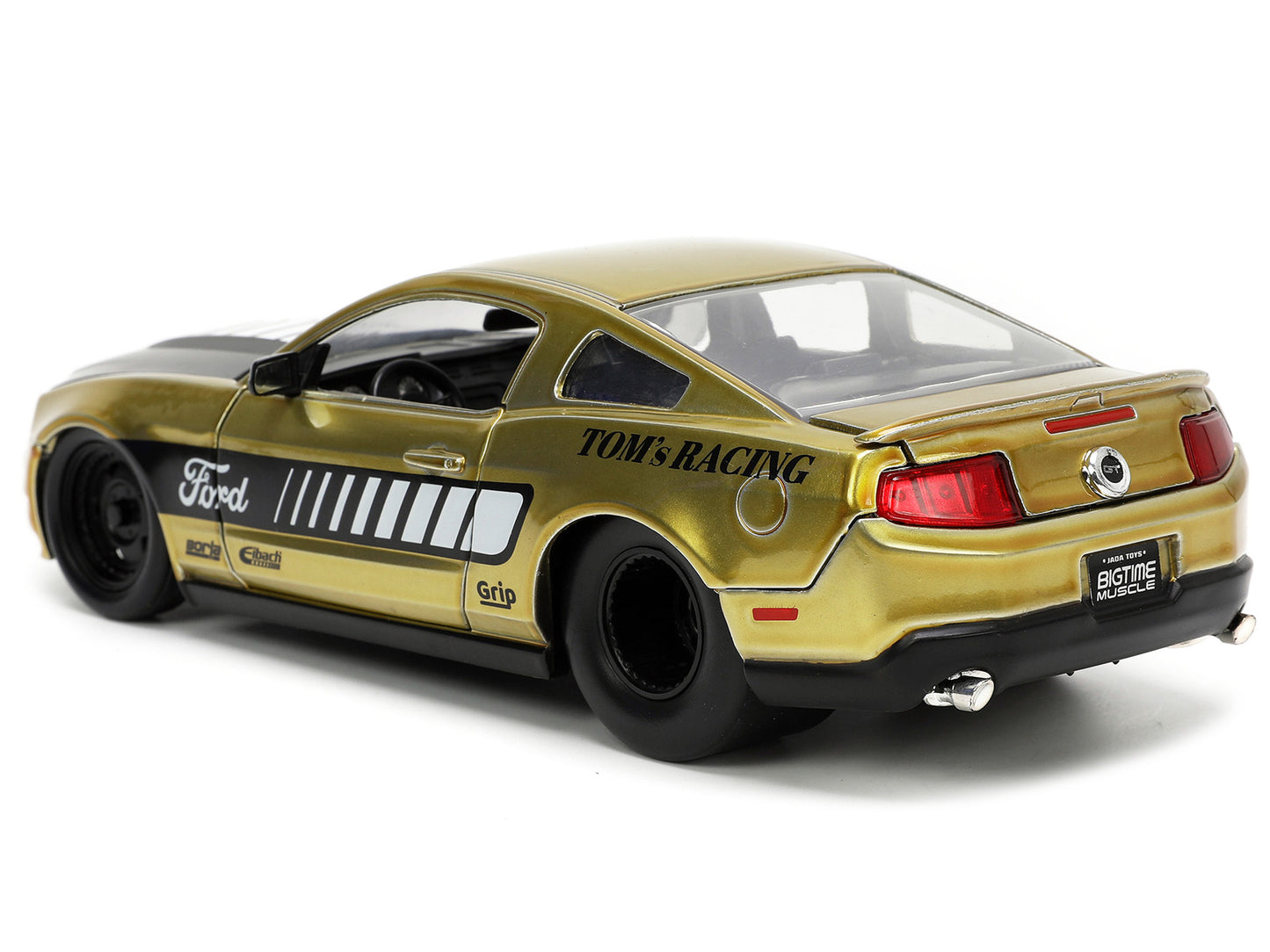 2010 Ford Mustang GT Gold Metallic with Black Graphics and Hood "Tom's Racing" "Bigtime Muscle" Series 1/24 Diecast Model Car by Jada-DiecastModeler.com