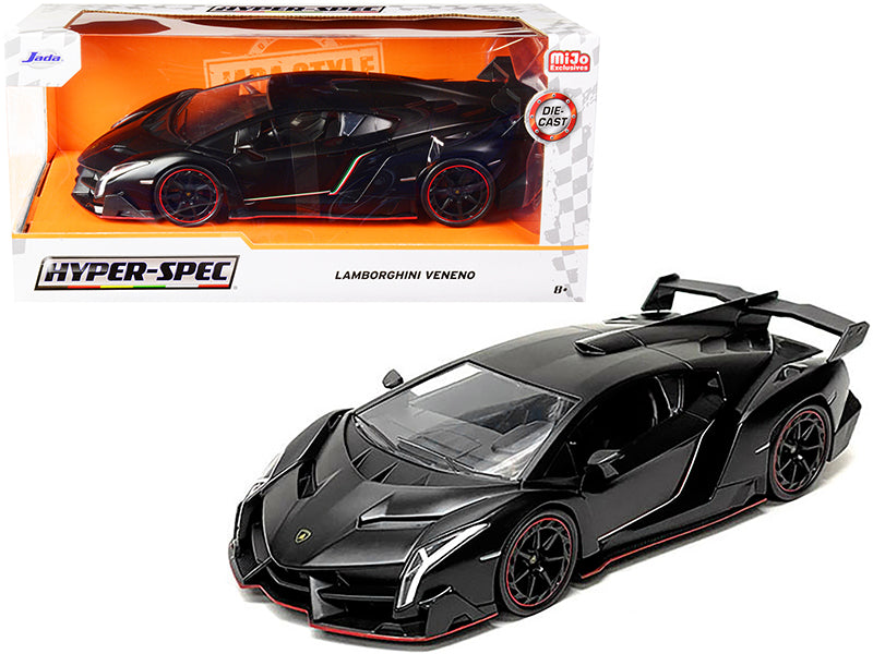 Lamborghini Veneno Matt Black "Hyper-Spec" Series 1/24 Diecast Model Car by Jada-DiecastModeler.com
