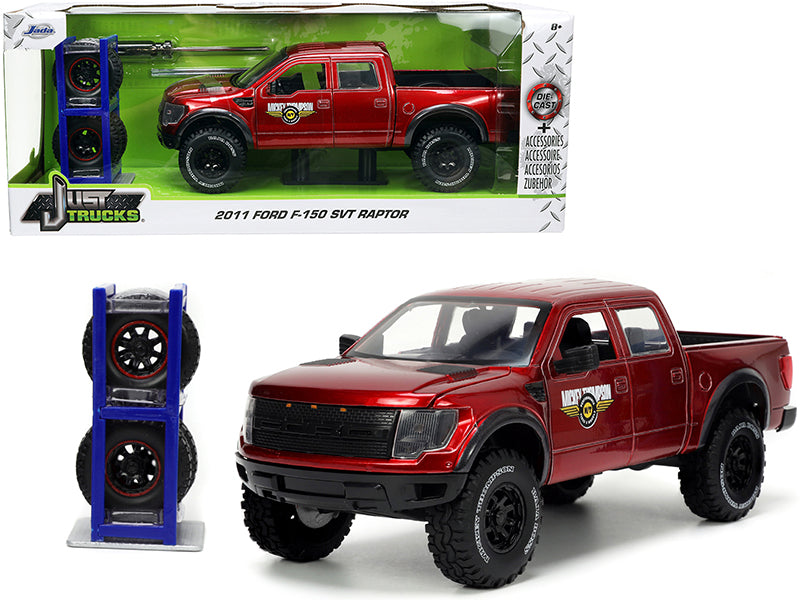 2011 Ford F-150 SVT Raptor Pickup Truck Candy Red Metallic "Mickey Thompson Tires & Wheels" with Extra Wheels "Just Trucks" Series 1/24 Diecast Model Car by Jada-DiecastModeler.com