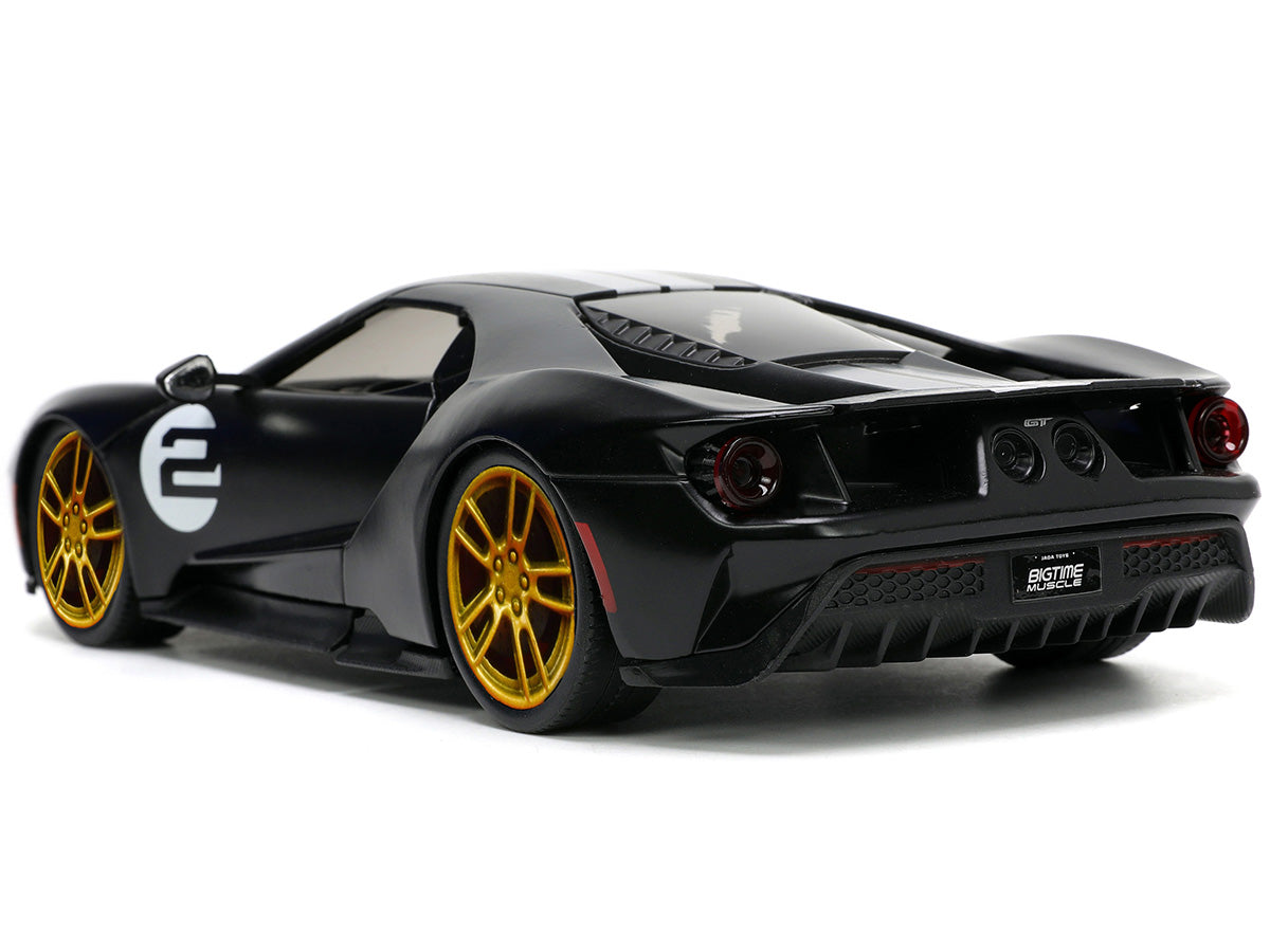2017 Ford GT #2 Matt Black with Silver Stripes and Gold Wheels "Bigtime Muscle" Series 1/24 Diecast Model Car by Jada-DiecastModeler.com