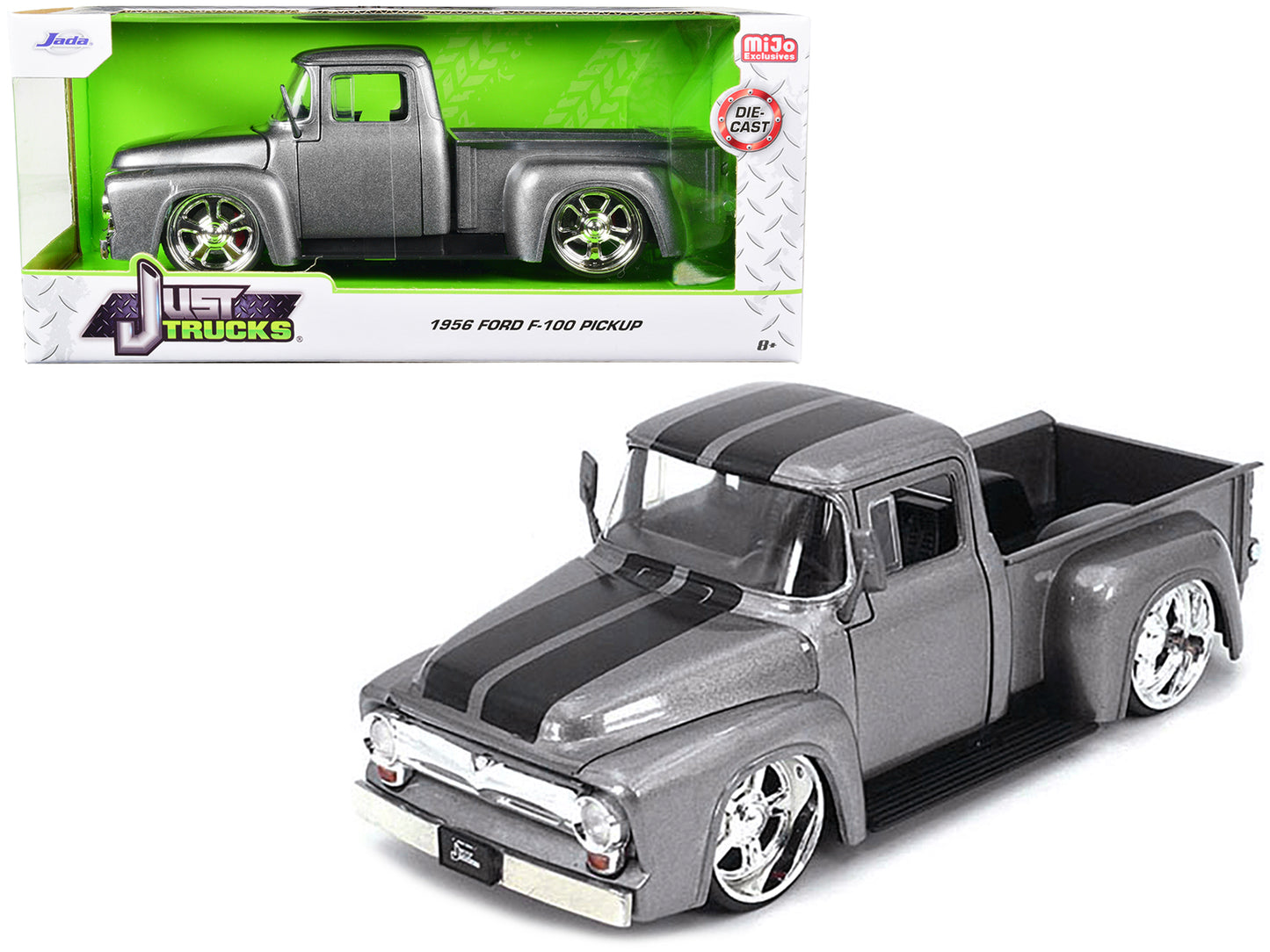 1956 Ford F-100 Pickup Truck Gray Metallic with Black Stripes "Just Trucks" Series 1/24 Diecast Model Car by Jada-DiecastModeler.com