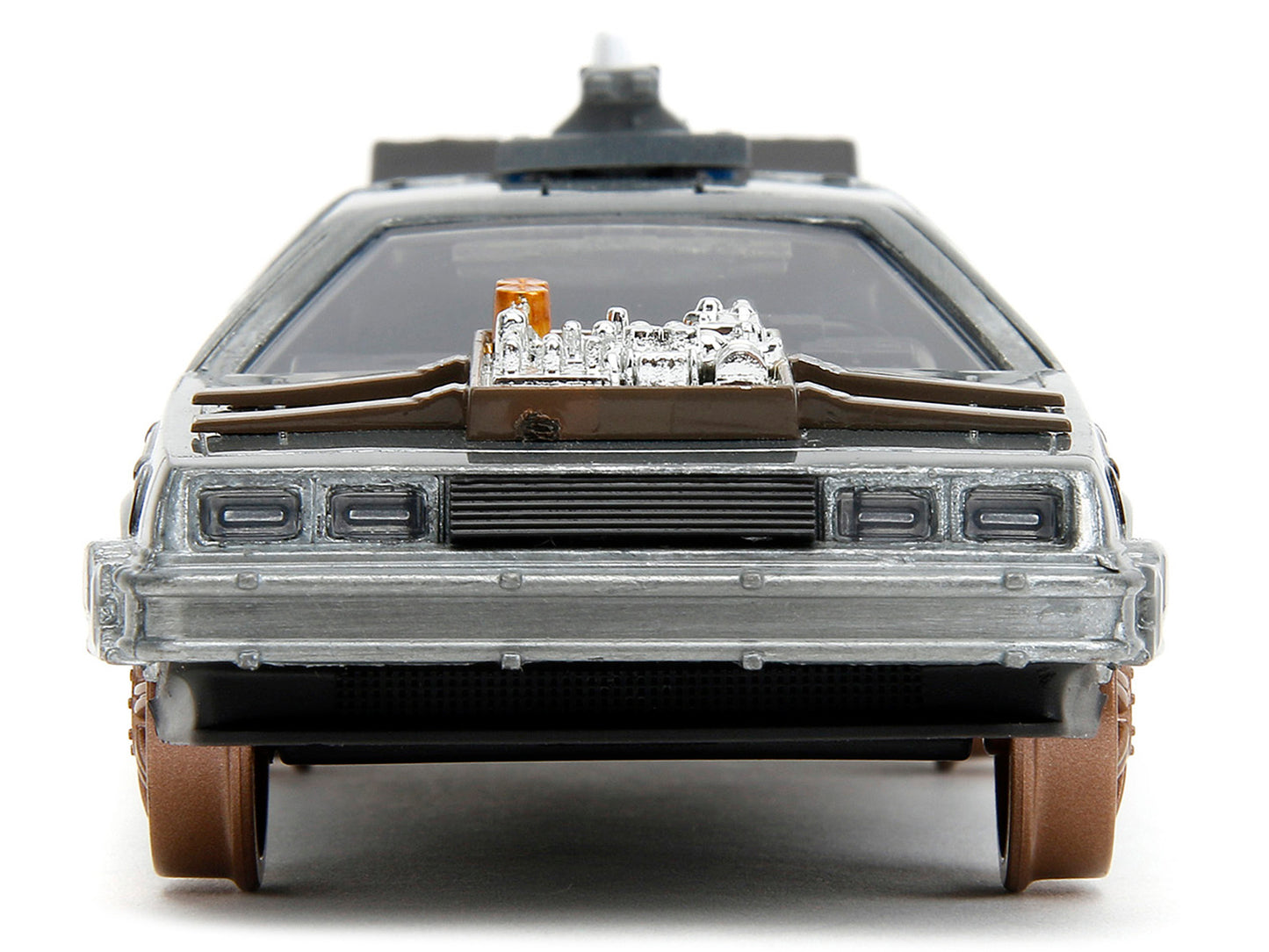 DeLorean DMC (Time Machine) Brushed Metal Train Wheel Version "Back to the Future Part III" (1990) Movie "Hollywood Rides" Series 1/32 Diecast Model Car by Jada-DiecastModeler.com