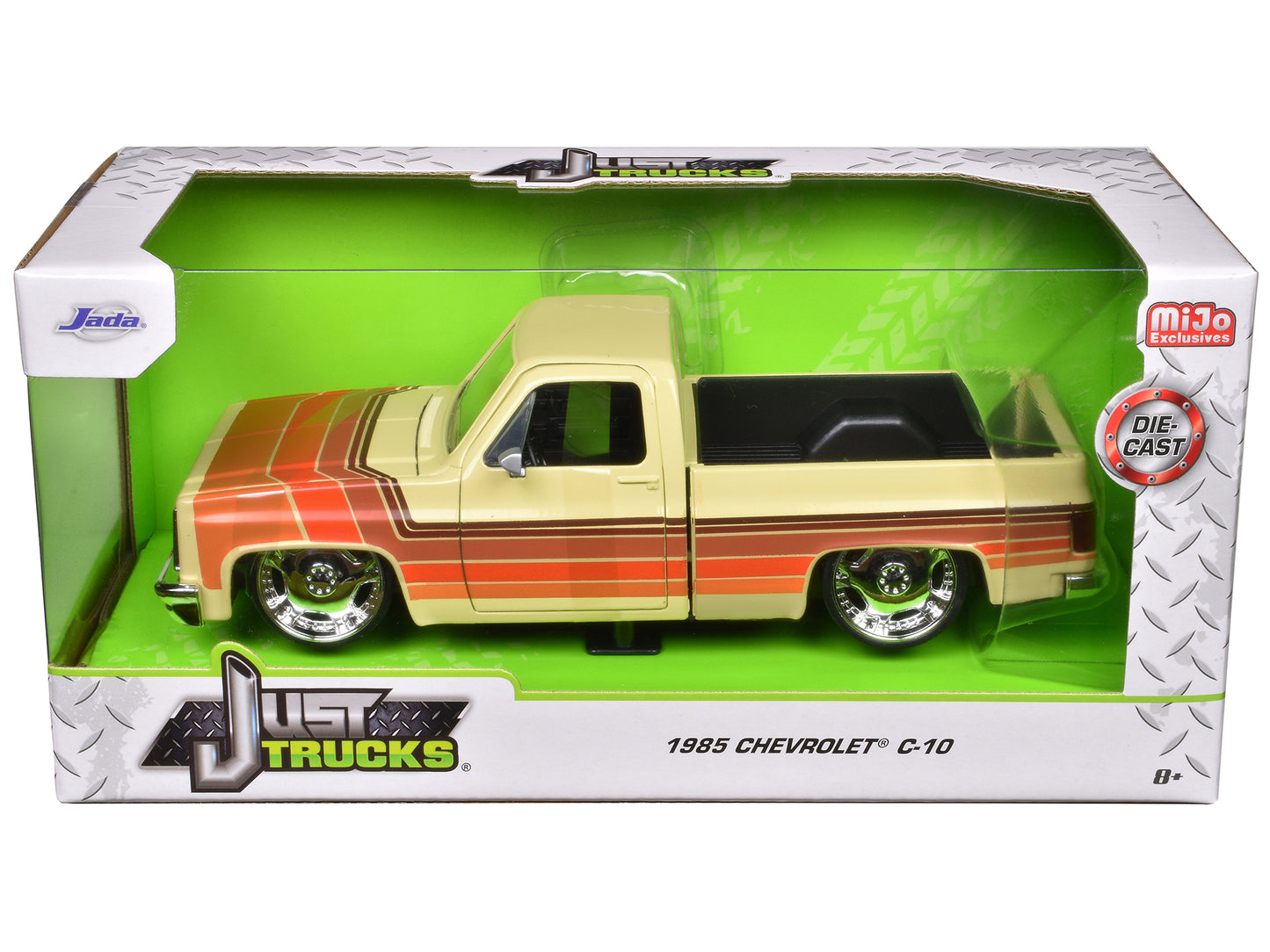 1985 Chevrolet C-10 Pickup Truck Beige with Stripes and Lowenhart Wheels "Just Trucks" Series 1/24 Diecast Model Car by Jada-DiecastModeler.com