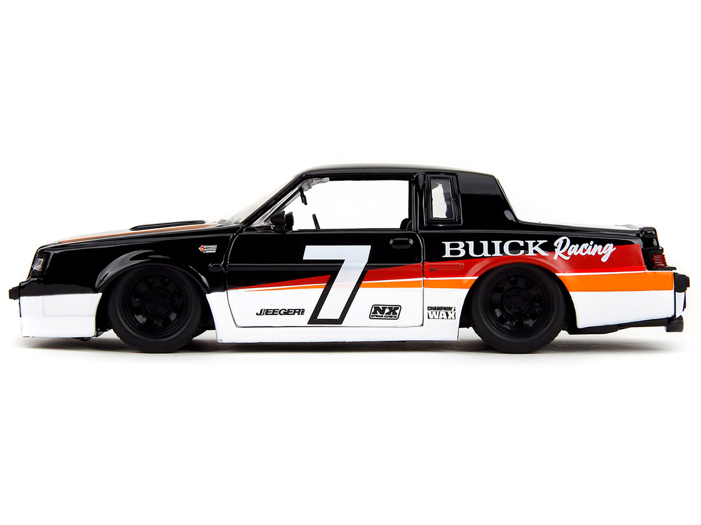 1987 Buick Grand National #7 "Buick Racing" Black and White with Stripes "Bigtime Muscle" Series 1/24 Diecast Model Car by Jada-DiecastModeler.com