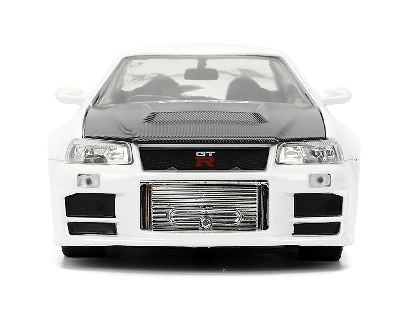 2002 Nissan Skyline GT-R (R34) RHD (Right Hand Drive) "HKS Power" White with Carbon Hood and Graphics "JDM Tuners" Series 1/24 Diecast Model Car by Jada-DiecastModeler.com