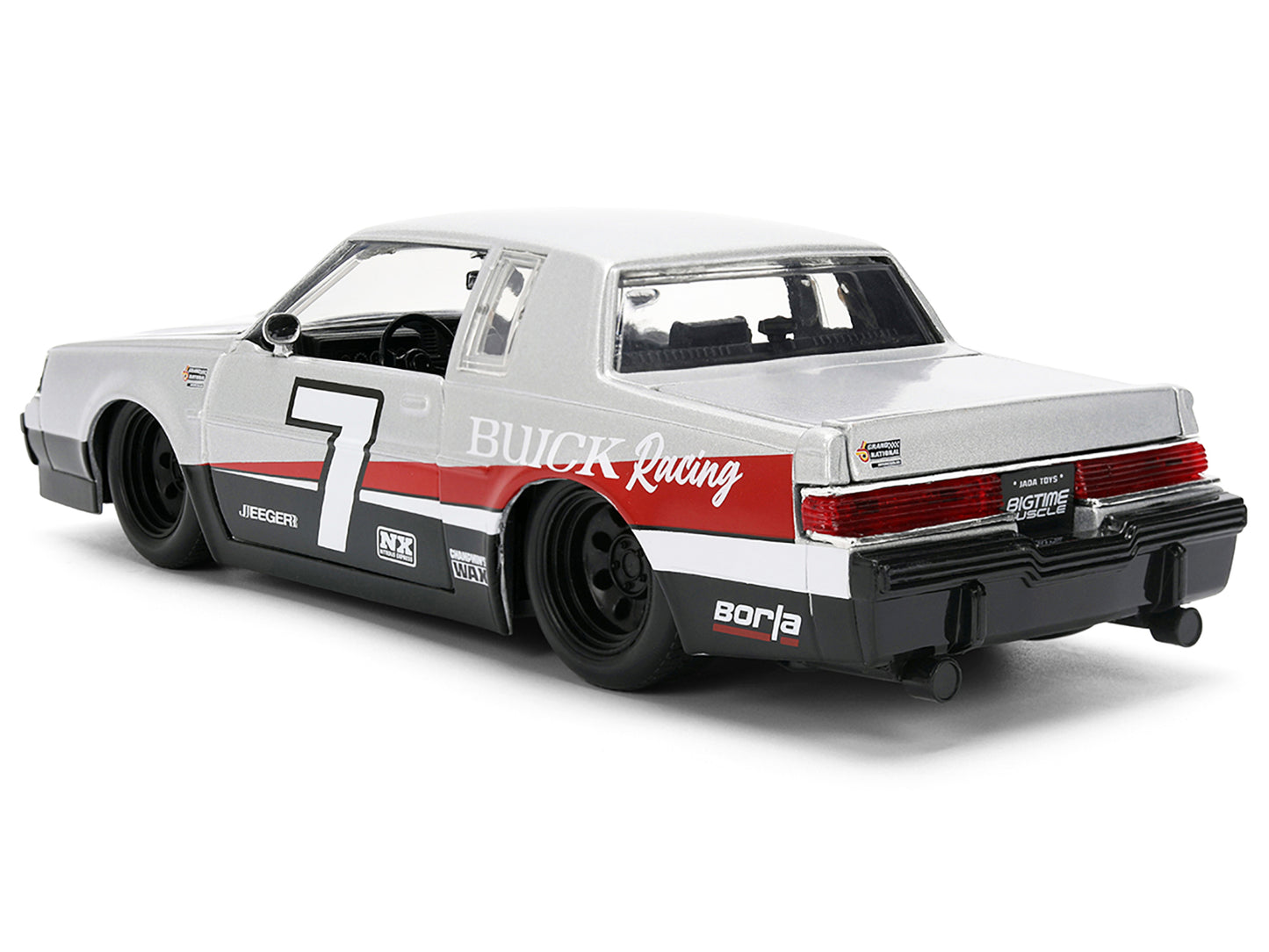 1987 Buick Grand National #7 "Buick Racing" Matt Silver Metallic with Red and Black Stripes "Bigtime Muscle" Series 1/24 Diecast Model by Jada-DiecastModeler.com