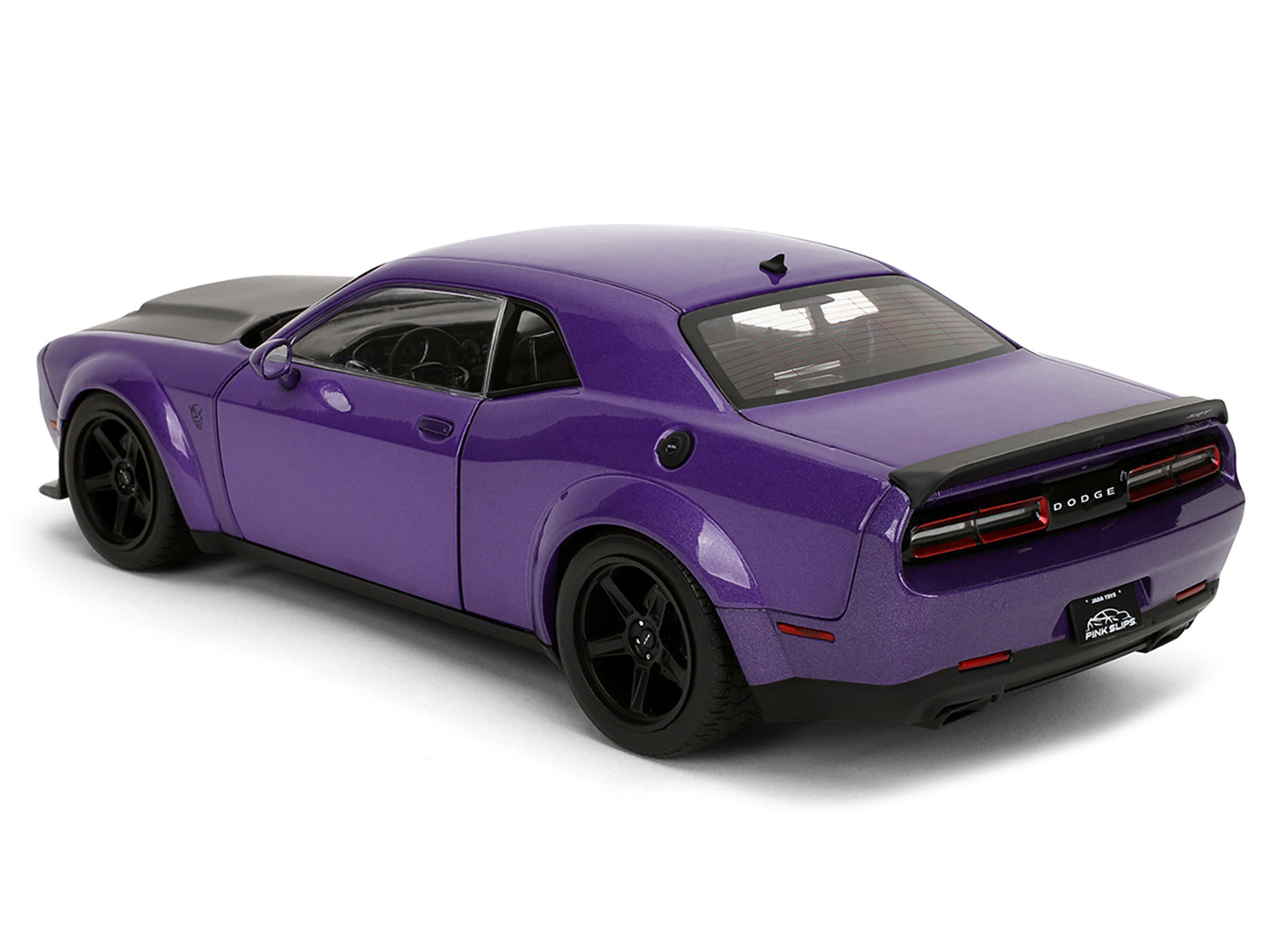 Dodge Challenger SRT Demon Purple Metallic with Matt Black Hood "Pink Slips" Series 1/18 Diecast Model Car by Jada