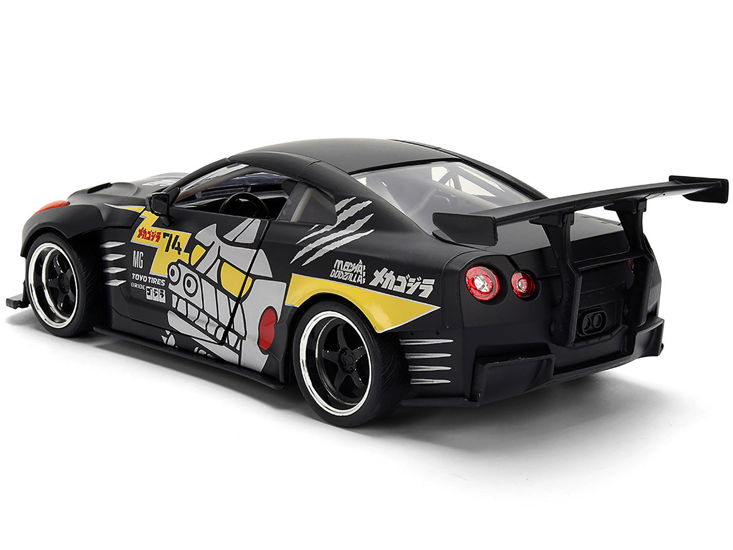 2009 Nissan GT-R (R35) Ben Sopra Matt Black with "Mechagodzilla" Graphics "Hollywood Rides" Series 1/24 Diecast Model Car by Jada-DiecastModeler.com