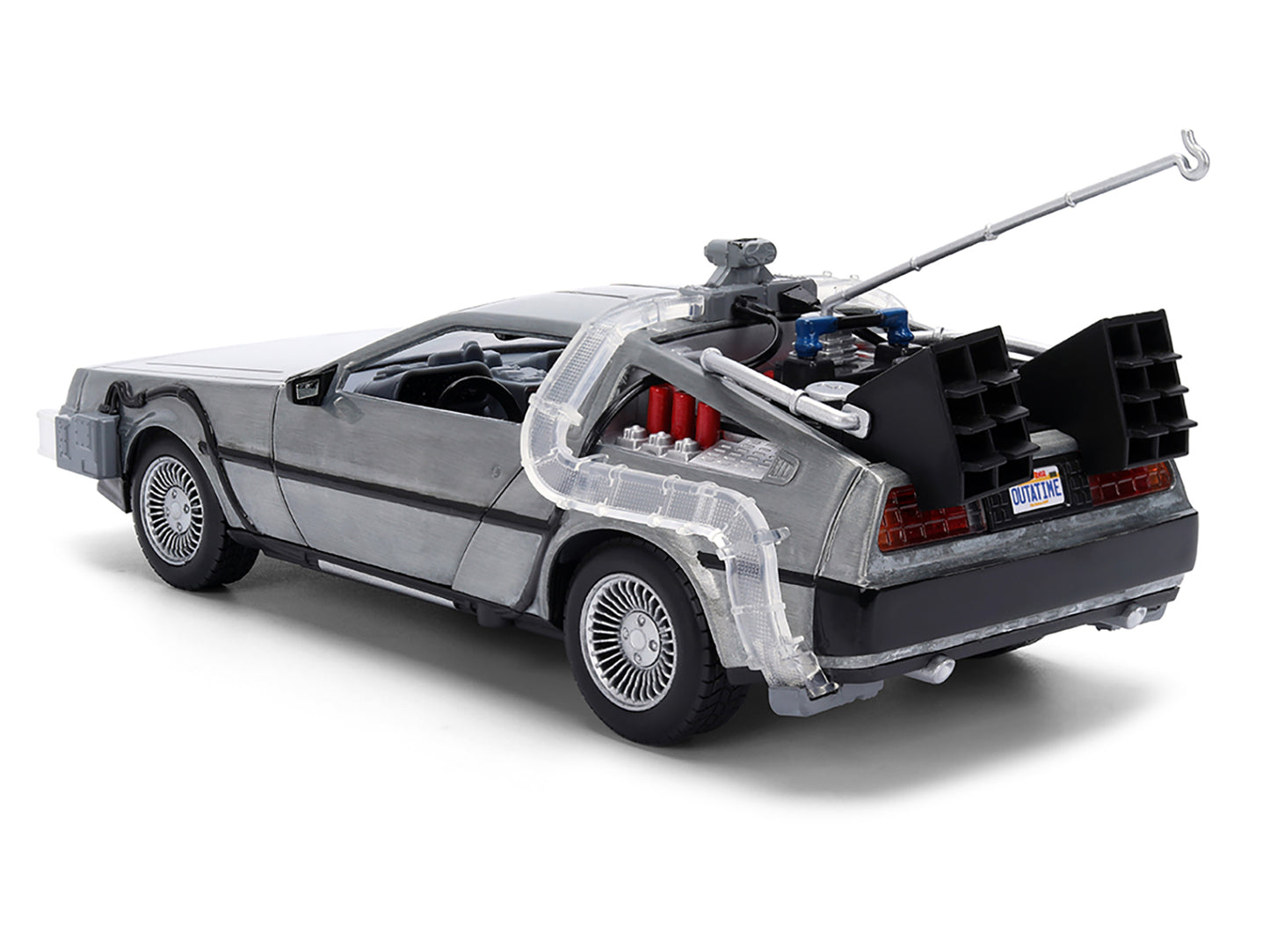 DeLorean Brushed Metal Time Machine with Lights "Back to the Future" (1985) Movie "40th Anniversary" Special Packaging "Hollywood Rides" Series 1/24 Diecast Model Car by Jada