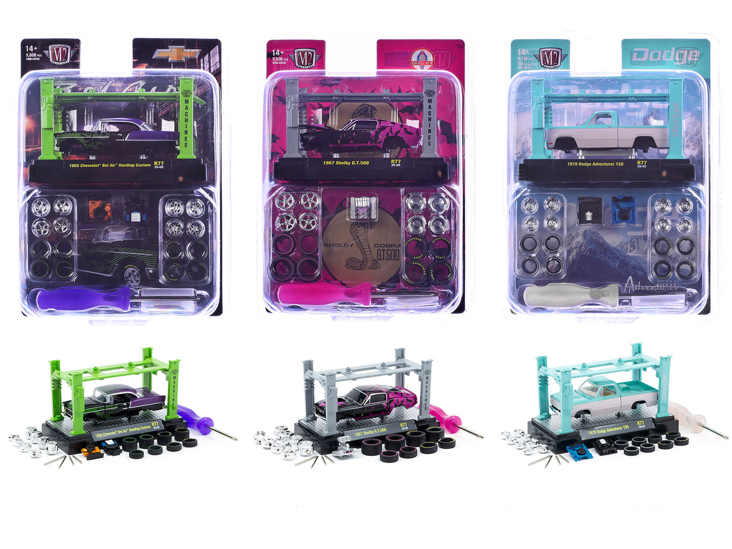 Model Kit 3 piece Car Set Release 77 Limited Edition to 9600 pieces Worldwide 1/64 Diecast Model Cars by M2 Machines-DiecastModeler.com