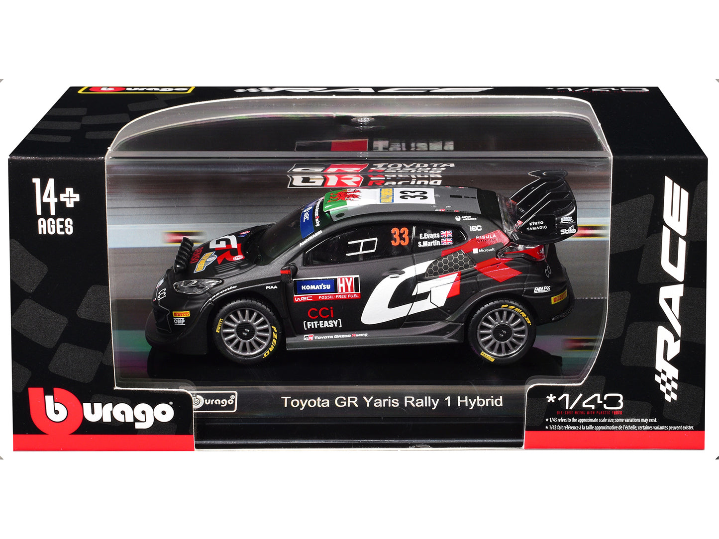 Toyota GR Yaris Rally1 Hybrid #33 Elfyn Evans - Scott Martin "Toyota Gazoo Racing WRT" "World Rally Championship" (2024) "Race" Series 1/43 Diecast Model Car by Bburago-DiecastModeler.com