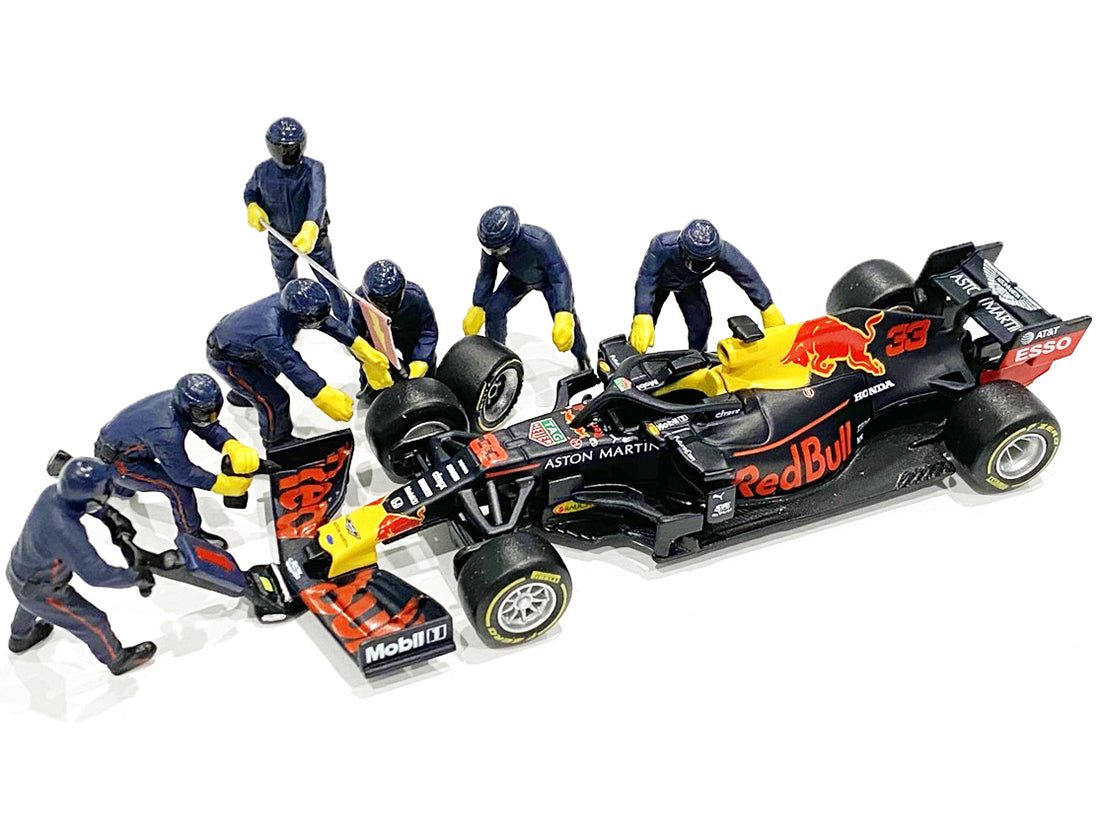 Formula One F1 Pit Crew 7 Figurine Set Team Blue for 1/43 Scale Models by American Diorama