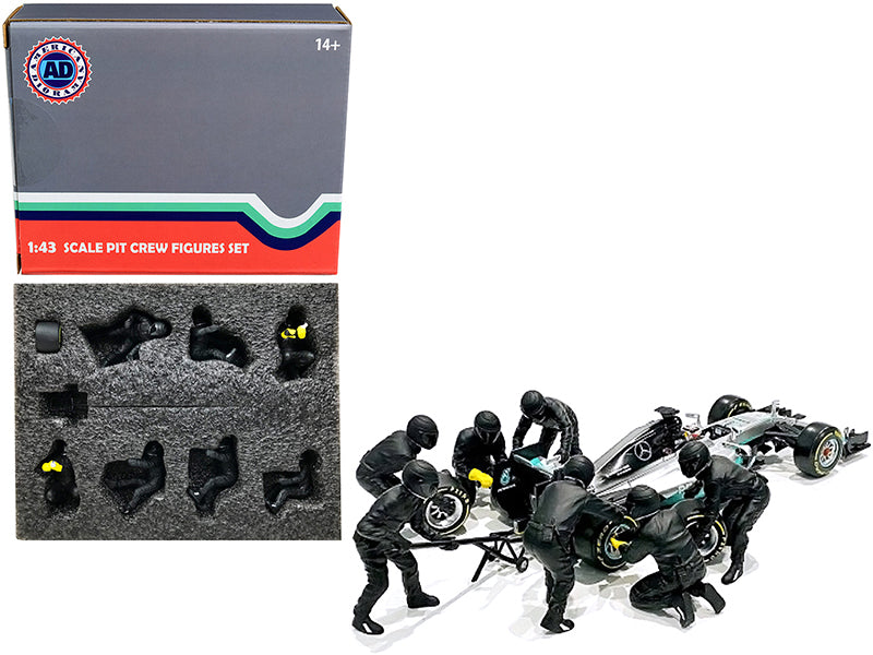 Formula One F1 Pit Crew 7 Figurine Set Team Black Release II for 1/43 Scale Models by American Diorama-DiecastModeler.com