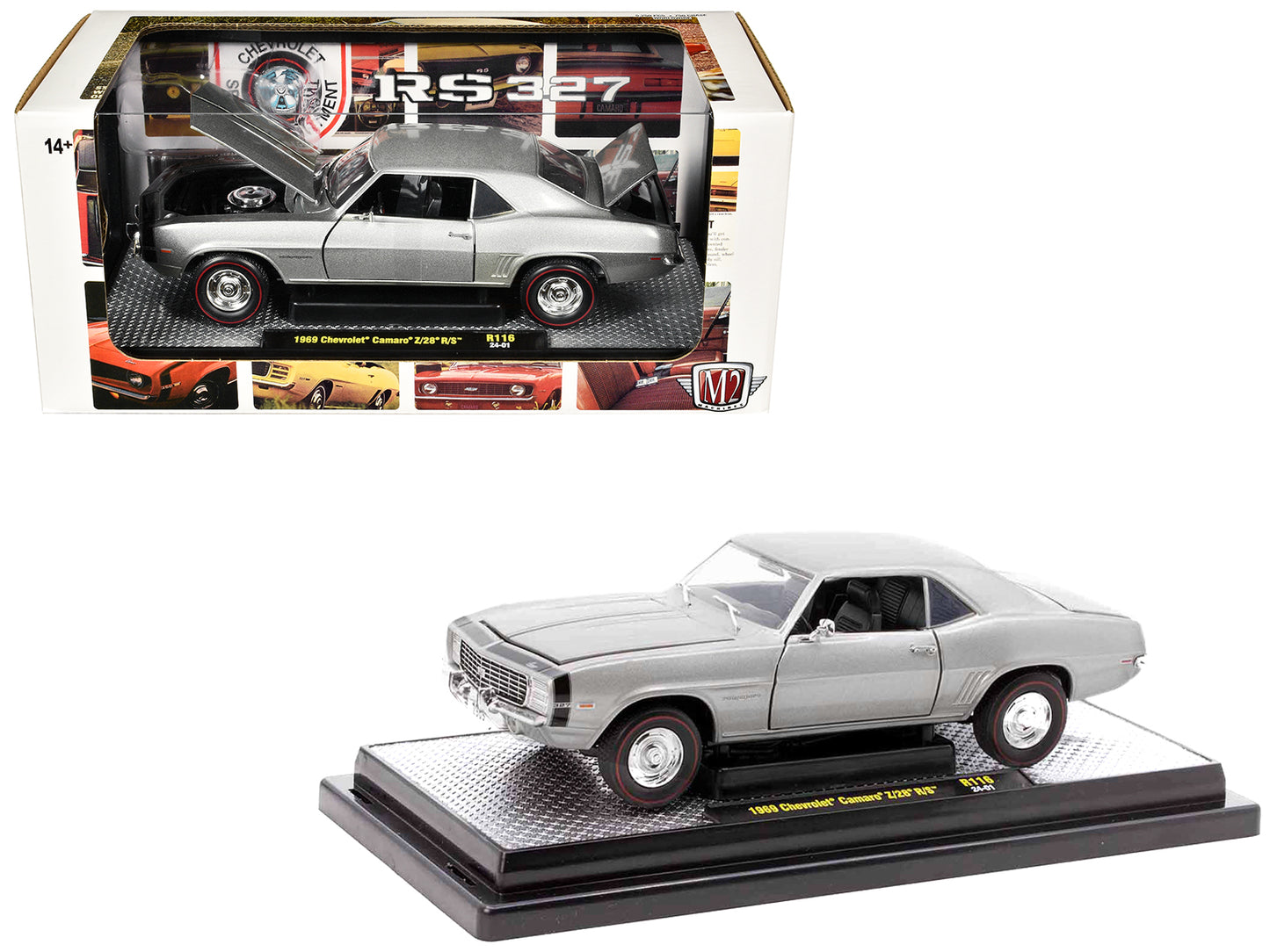 1969 Chevrolet Camaro Z/28 R/S Silver Metallic Limited Edition to 5250 pieces Worldwide 1/24 Diecast Model Car by M2 Machines-DiecastModeler.com