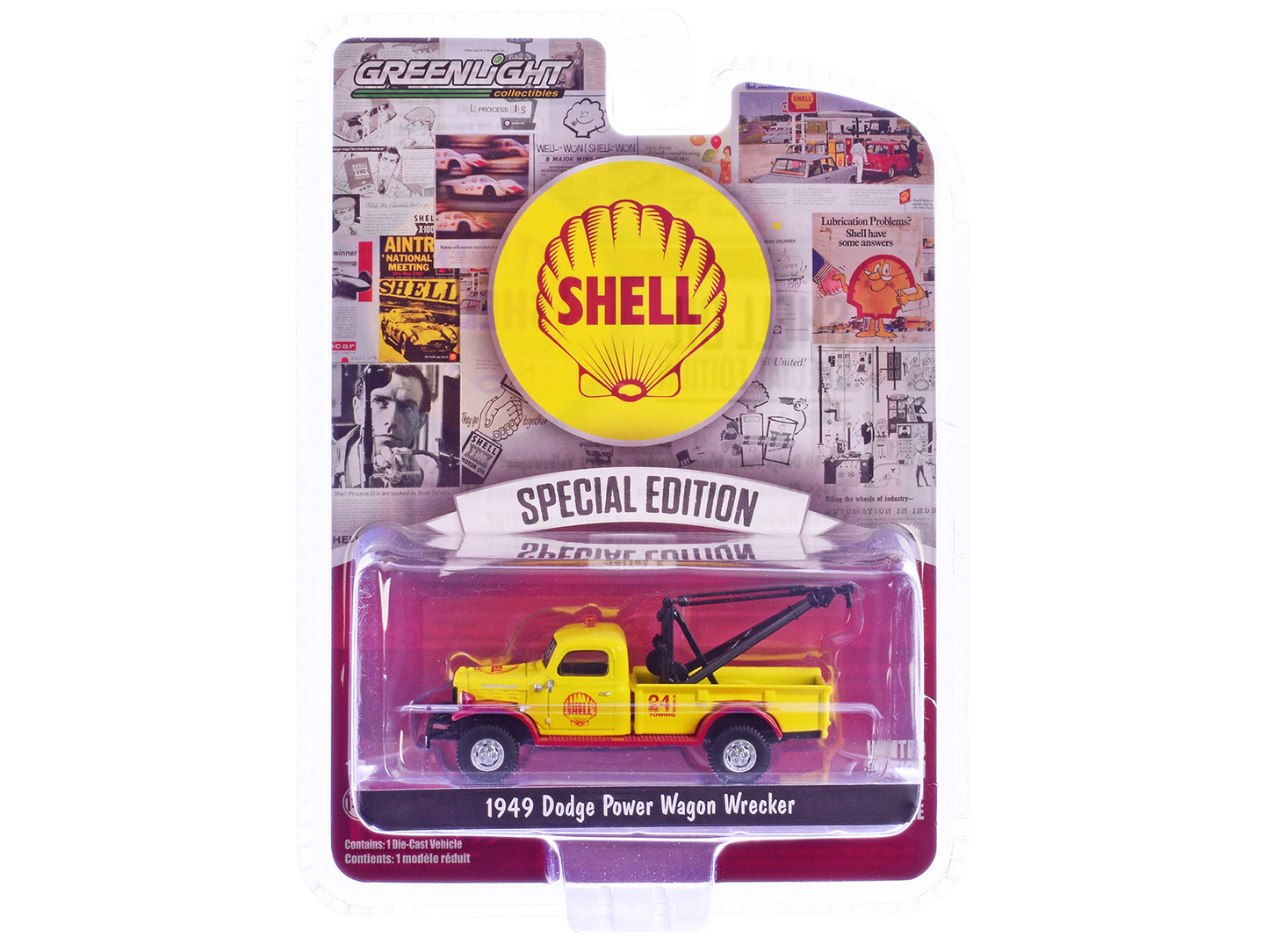 1949 Dodge Power Wagon Wrecker Tow Truck "Shell Oil" Yellow and Red "Shell Oil Special Edition" Series 2 1/64 Diecast Model Car by Greenlight