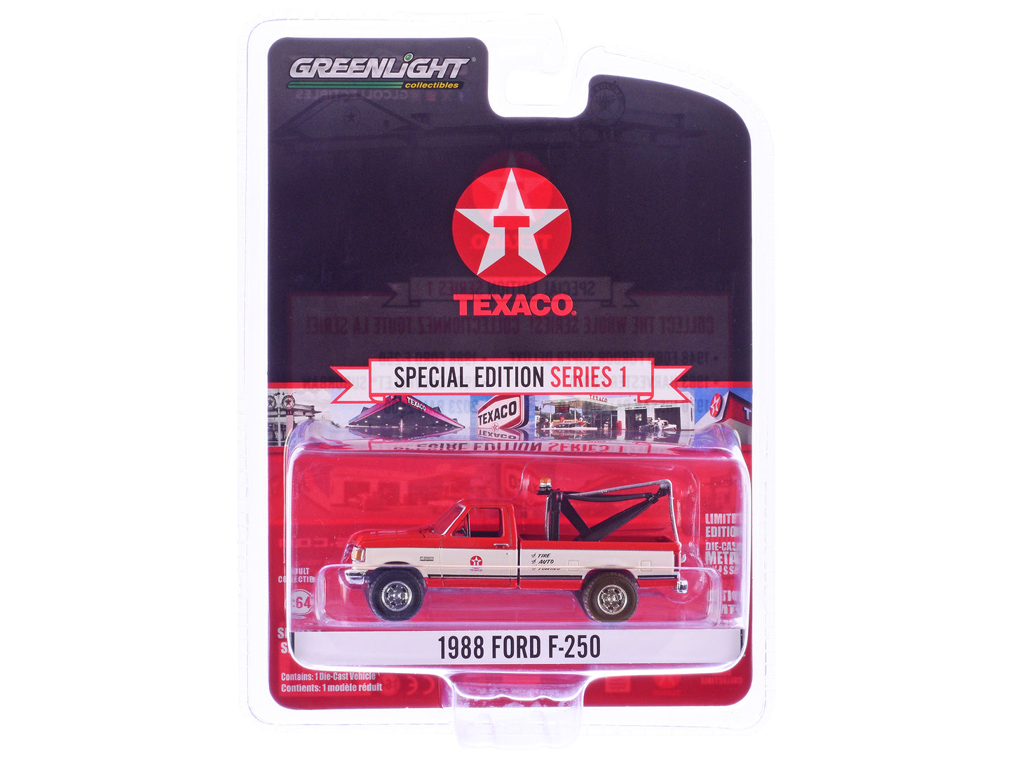 1988 Ford F-250 Tow Truck "Texaco" Red and White "Texaco Special Edition" Series 1 1/64 Diecast Model Car by Greenlight-DiecastModeler.com
