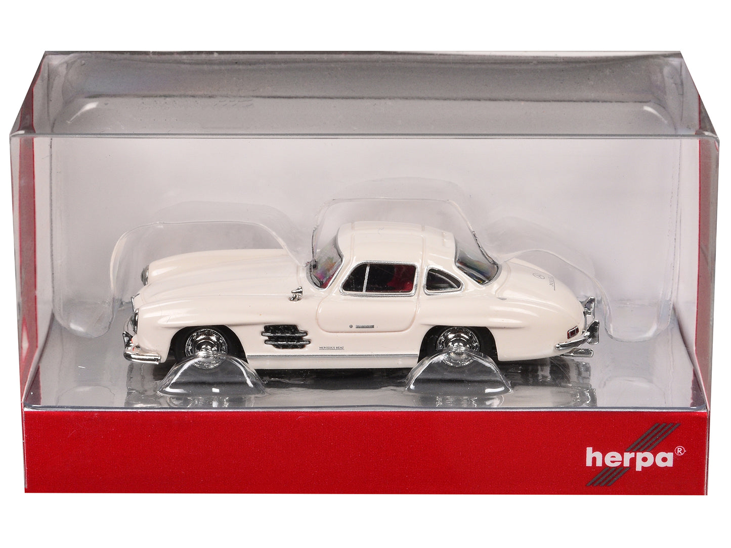 Mercedes-Benz 300 SL Gullwing White with Red Interior 1/87 (HO) Plastic Model Car by Promotex-DiecastModeler.com