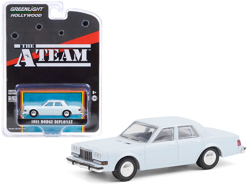 1981 Dodge Diplomat Light Blue "The A-Team" (1983-1987) TV Series "Hollywood Special Edition" 1/64 Diecast Model Car by Greenlight-DiecastModeler.com