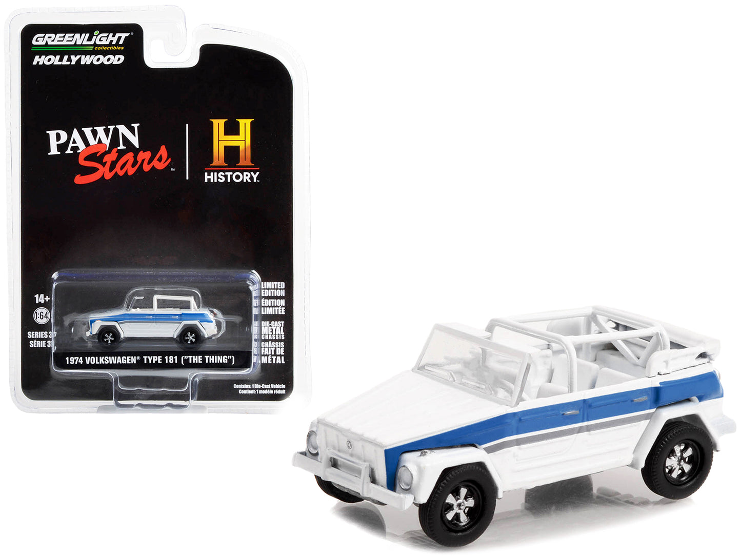 1974 Volkswagen Thing (Type 181) White with Blue Stripes "Pawn Stars" (2009-Current) TV Series "Hollywood Series" Release 37 1/64 Diecast Model Car by Greenlight-DiecastModeler.com