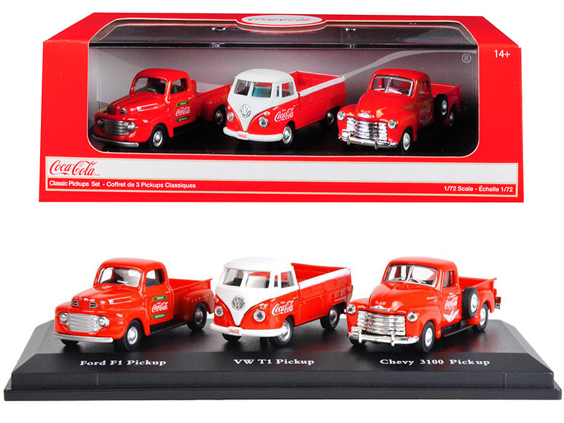 "Classic Pickups" Gift Set of 3 Pickup Trucks "Coca Cola" 1/72 Diecast Model Cars by Motorcity Classics-DiecastModeler.com