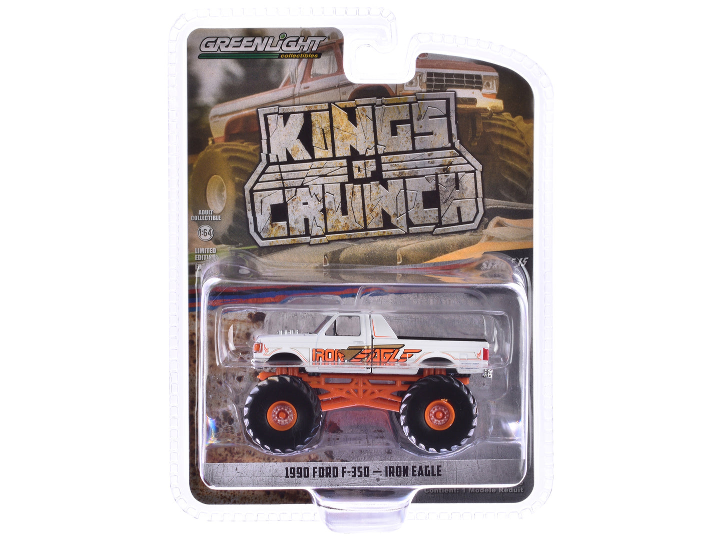 1990 Ford F-350 Monster Truck White "Iron Eagle" "Kings of Crunch" Series 15 1/64 Diecast Model Car by Greenlight-DiecastModeler.com
