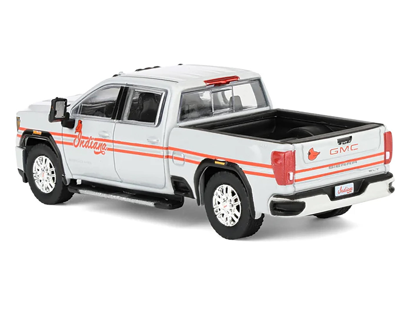 2022 GMC Sierra 3500 HD Pickup Truck "Indiana Cardinals" Silver Metallic with Red Stripes and Cardinal Figure "2025 Greenlight Waltersons Collector's Expo Exclusive" 1/64 Diecast Model Car by Greenlight-DiecastModeler.com