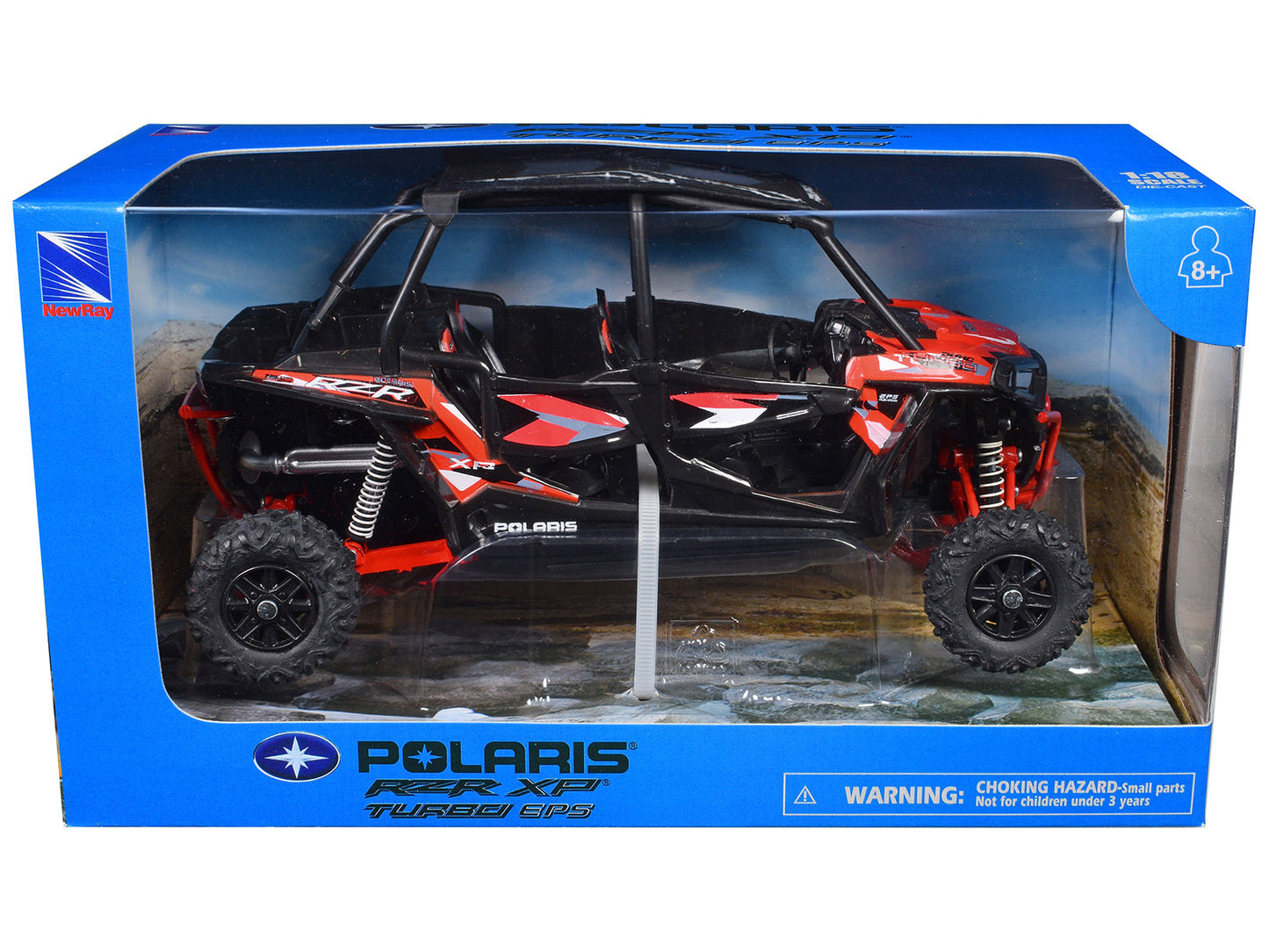 Polaris RZR XP 4 Turbo EPS Sport UTV Spectra Orange with Graphics and Black Top 1/18 Diecast Model by New Ray-DiecastModeler.com
