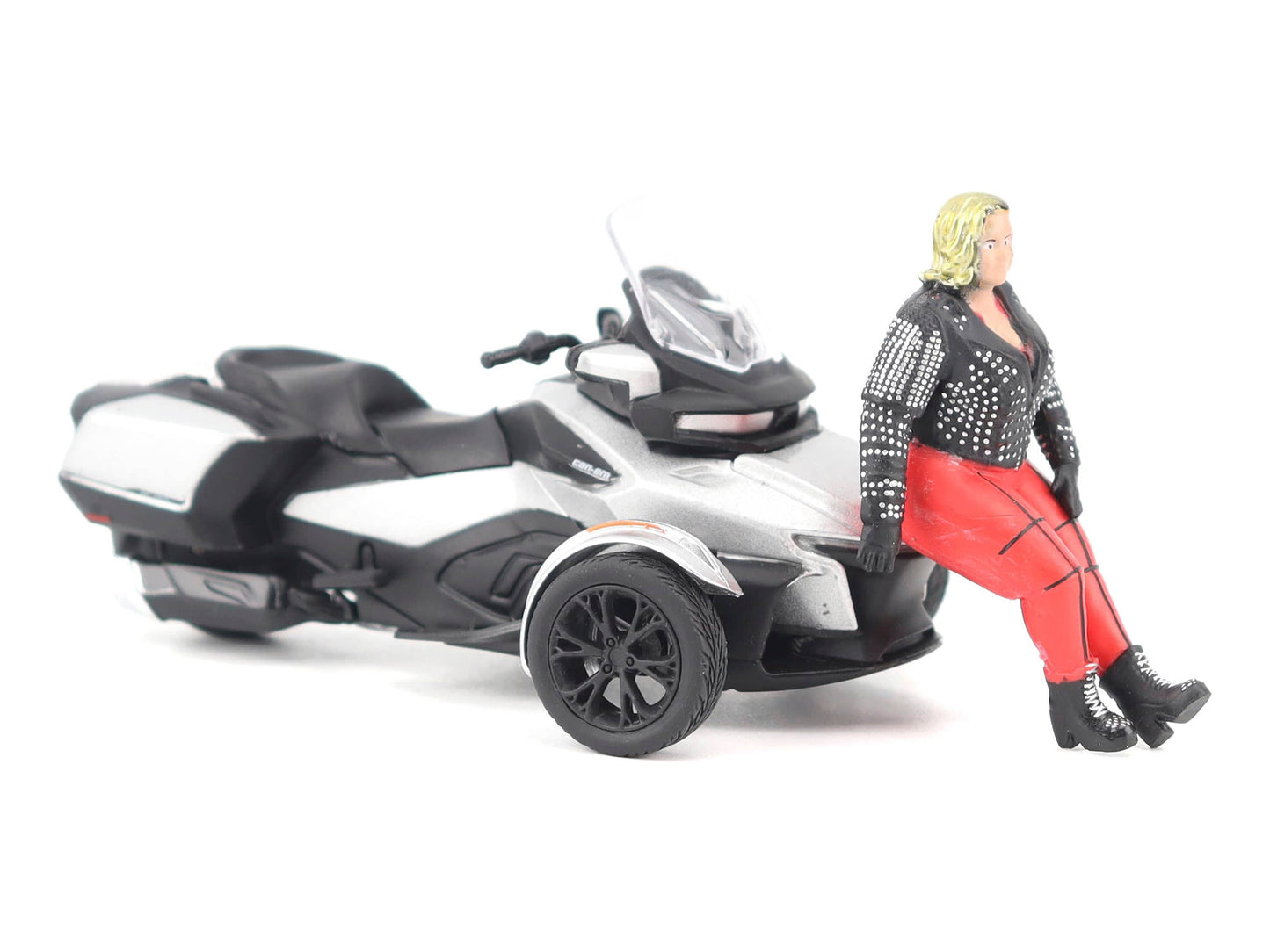 Can-Am Spyder RT 3-Wheel Motorcycle Hyper Silver Metallic with Driver Figure 1/32 Diecast Model by BRP Models-DiecastModeler.com