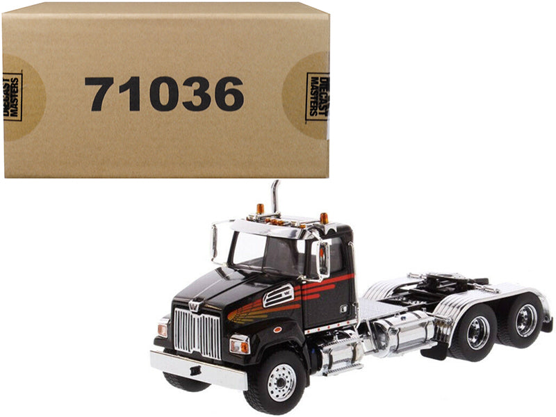 Western Star 4700 SF Tandem Day Cab Tractor Metallic Black 1/50 Diecast Model by Diecast Masters-DiecastModeler.com