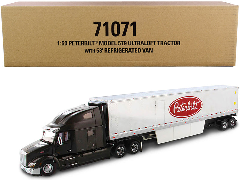 Peterbilt 579 UltraLoft Truck Tractor with 53' Refrigerated Van Legendary Black and Chrome "Transport Series" 1/50 Diecast Model by Diecast Masters-DiecastModeler.com
