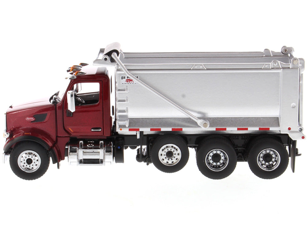 Peterbilt 567 SFFA Tandem Axle with Pusher Axle OX Stampede Dump Truck Red and Chrome "Transport Series" 1/50 Diecast Model by Diecast Masters-DiecastModeler.com