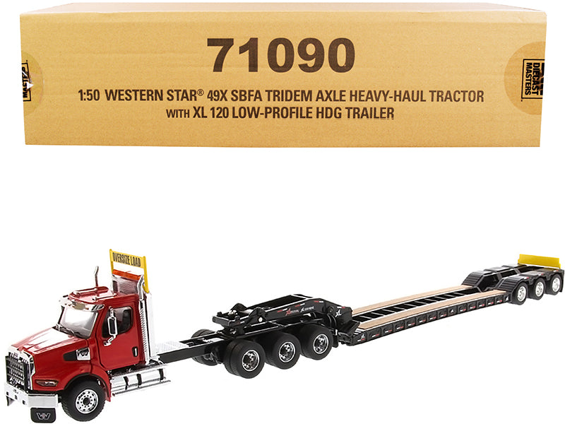 Western Star 49X SBFA Tridem Axle Heavy-Haul Tractor with XL 120 Low-Profile HDG Trailer Red and Black "Transport Series" 1/50 Diecast Model by Diecast Masters-DiecastModeler.com