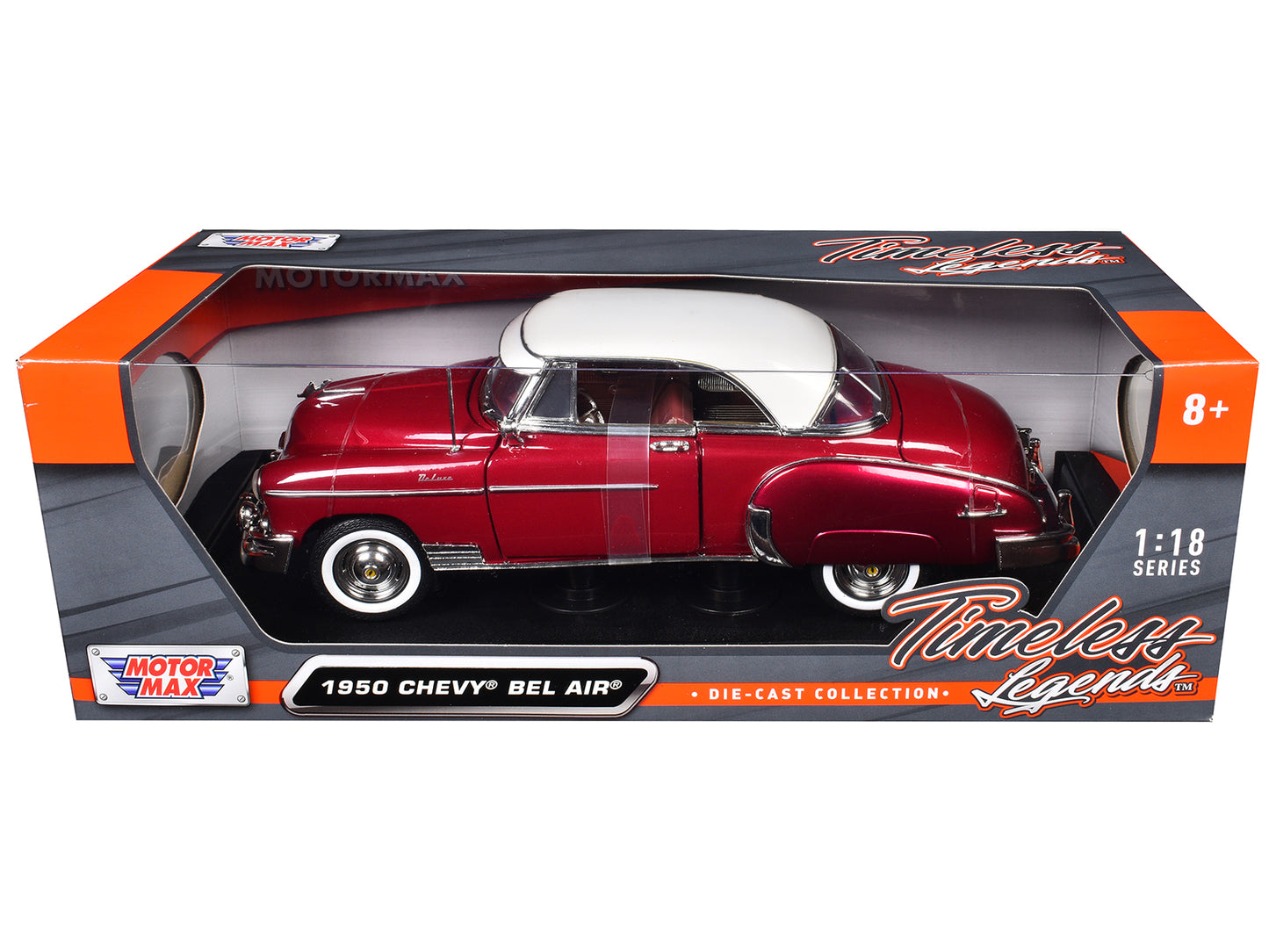 1950 Chevrolet Bel Air Burgundy with White Roof 1/18 Diecast Model Car by Motormax