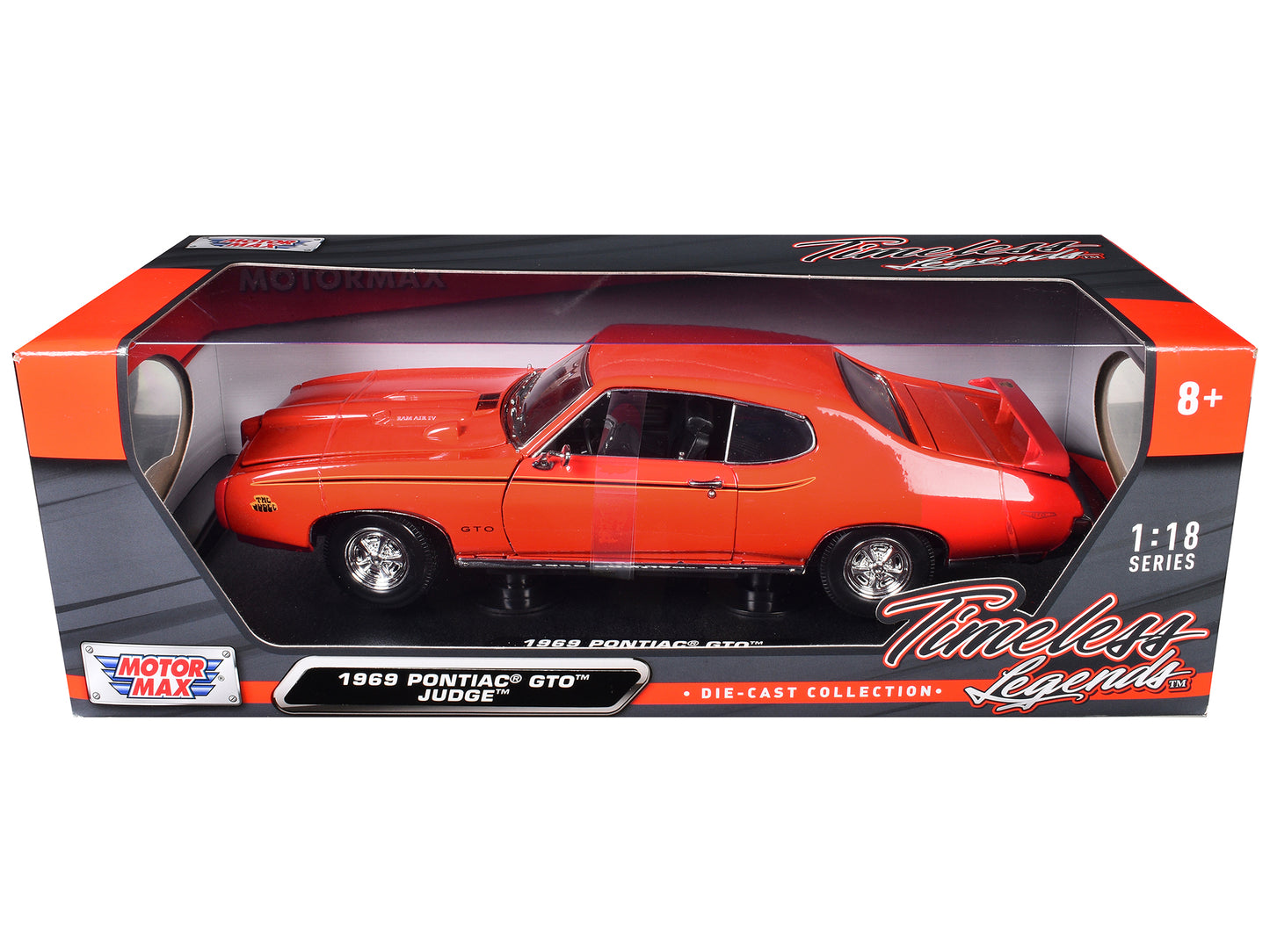 1969 Pontiac GTO Judge Orange 1/18 Diecast Model Car by Motormax-DiecastModeler.com