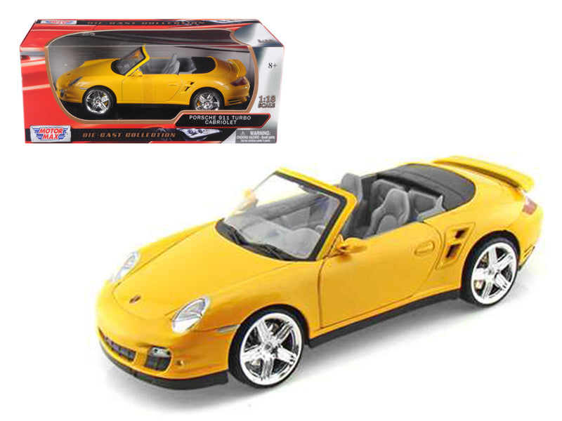 Porsche 911 (997) Turbo Convertible Yellow 1/18 Diecast Car Model by Motormax-DiecastModeler.com