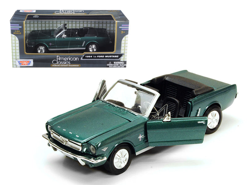 1964 1/2 Ford Mustang Convertible Green Metallic 1/24 Diecast Model Car by Motormax-DiecastModeler.com