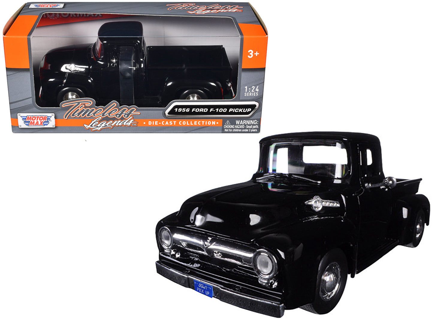 1956 Ford F-100 Pickup Truck Black 1/24 Diecast Model by Motormax-DiecastModeler.com
